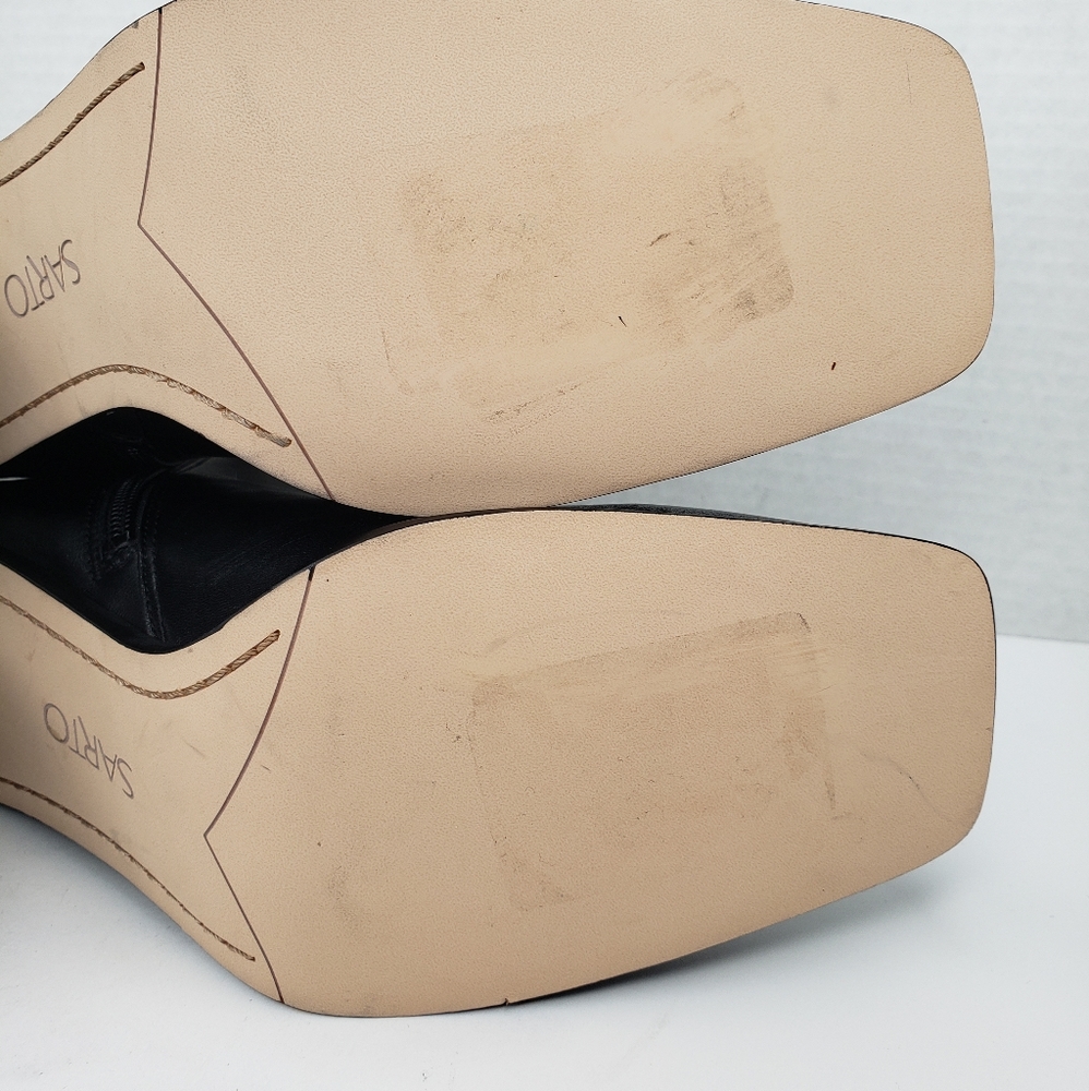 Sarto Vallah Black Leather Square Toe Booties - Picture 8 of 11